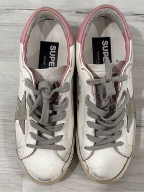 Golden Goose White Sneakers with Pink Heel and Gray Star